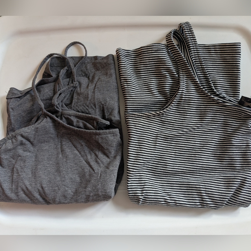 The Limited Gray and Black Striped Tank Tops